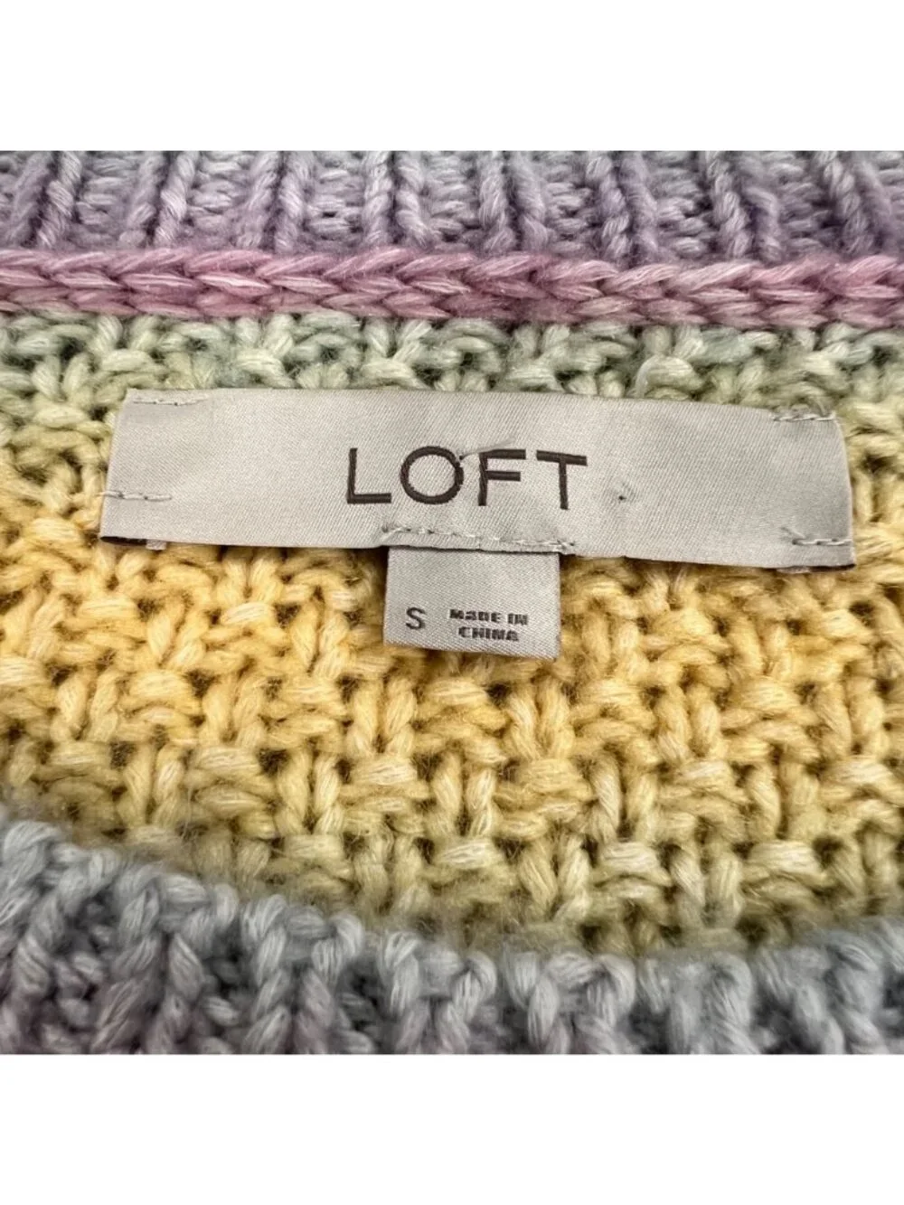 Loft Womens Rainbow Knit Sweater Long Sleeve Ruffle Shoulder Size Small